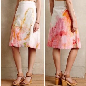 Anthropologie Watercolor Cream A-Line Skirt 2